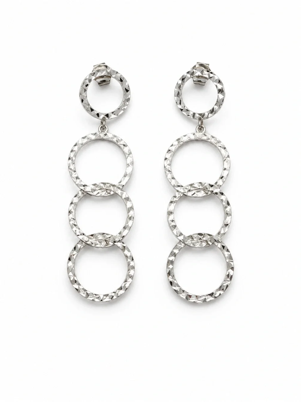 Vintage Sterling Silver Diamond-Cut Circle Dangle Earrings 925 Statement